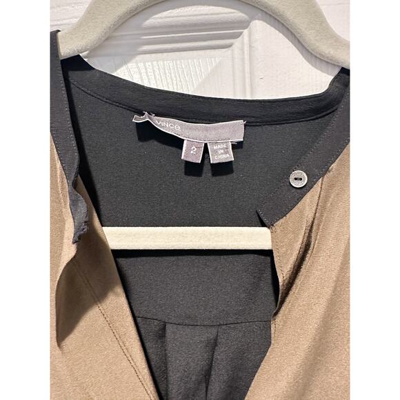 Vince Silk Olive Green and Black Two Toned Colorblock Blouse 2 - Picture 9 of 11